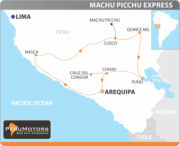 Itinerary map of Machu Picchu Express by PeruMotors